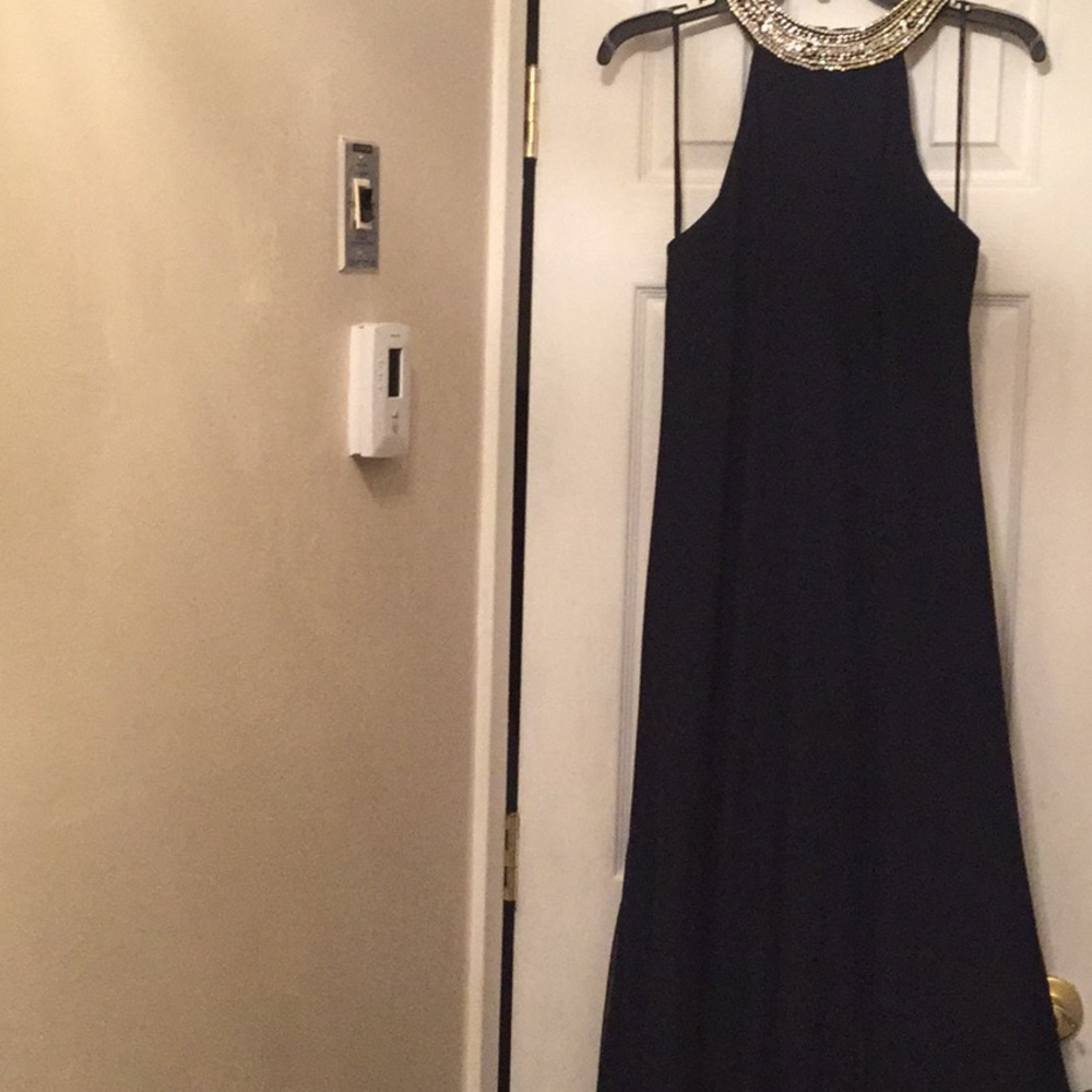 Mariana Long flared navy blue dress